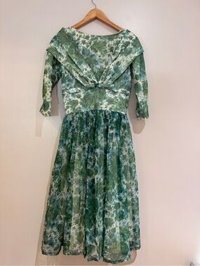 Vintage 50's/60's Green MISS DEB Summer Floral Garden Party Dress RARE  medium